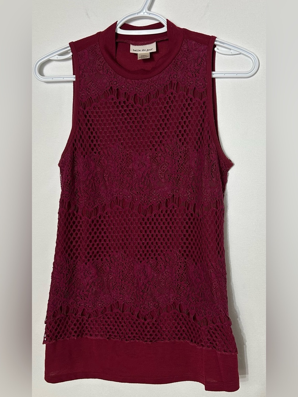 Belle Du Jour Sleeveless Lace Mesh Tank Top - Burgundy